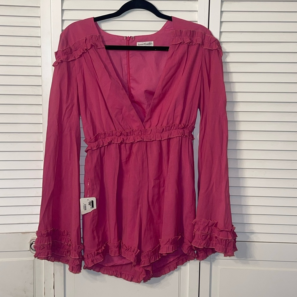 NWT Seven Wonders Pink Plunge Ruffle Romper
